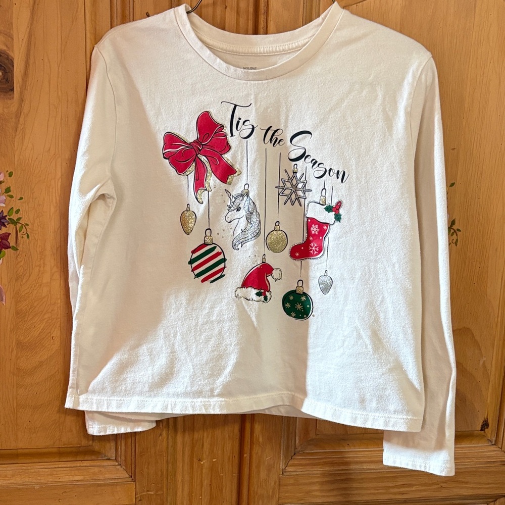Girls' Cream ‘Tis the Season Holiday Graphic Long-Sleeve Top